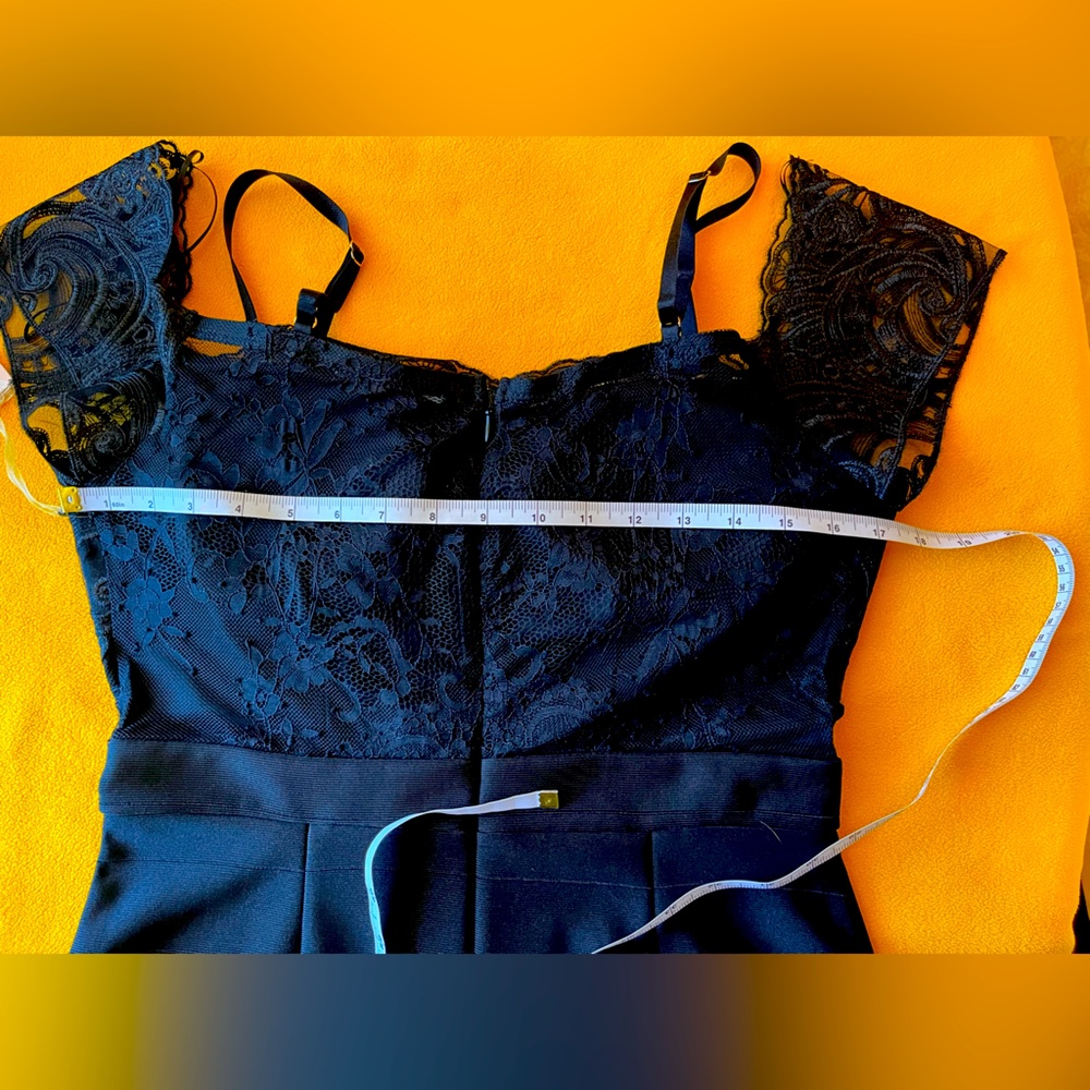 Off-shoulder lace bodice mini dress. Padded bra cups, lined front. Black. L. NWT - Picture 11 of 15